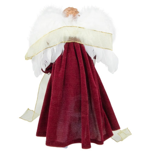 Angel with Lighted Candle Christmas Tree Topper - 14" - Burgundy and White