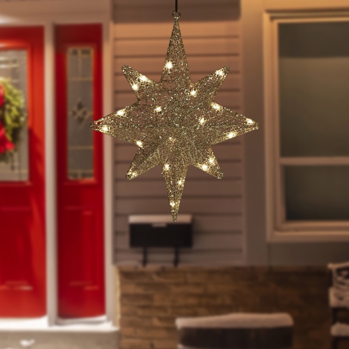 LED Lighted Hanging Bethlehem Star Outdoor Christmas Decoration - 22" - Warm White