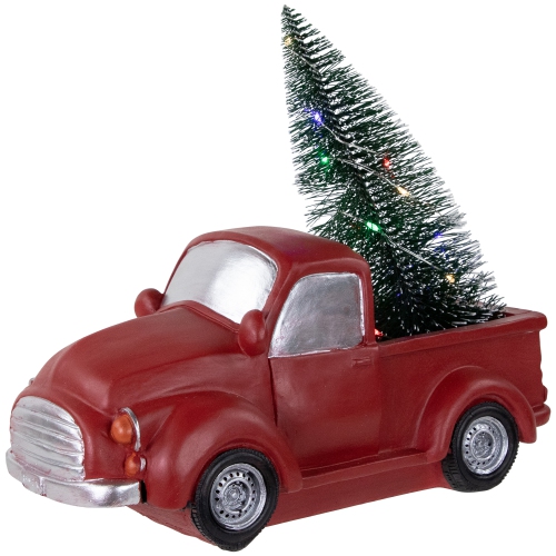 NORTHLIGHT  Led Lighted Pine Tree In Vintage Truck Christmas Decoration - 10" - In Red