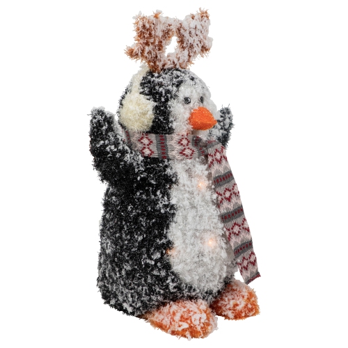 Lighted Snowy Penguin in Antler Hat Outdoor Christmas Decoration - 22" - Warm White