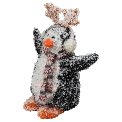 Lighted Snowy Penguin in Antler Hat Outdoor Christmas Decoration - 22" - Warm White