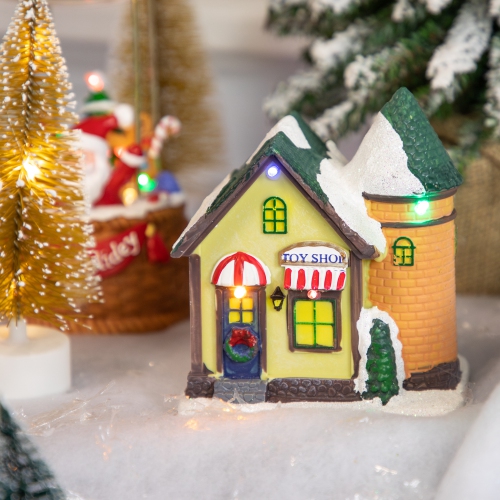 LED Lighted Snowy Toy Shop Christmas Village Display Piece - 5"