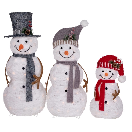 NORTHLIGHT  "lighted Snowman Family Outdoor Christmas Decoration - 39.5"" - Warm - Set Of 3" In White