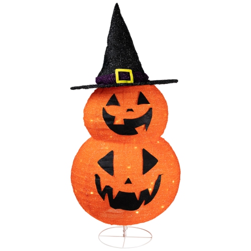 LED Lighted Jack-O-Lanterns in Witch's Hat Outdoor Halloween Decoration - 34"
