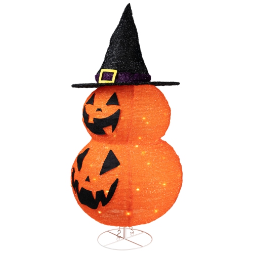 LED Lighted Jack-O-Lanterns in Witch's Hat Outdoor Halloween Decoration - 34"