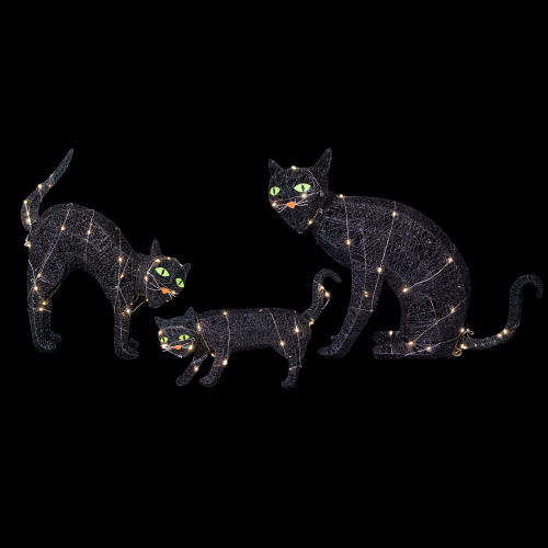 LED Lighted Black Cat Family Outdoor Halloween Decorations - 27.5" - Set of 3
