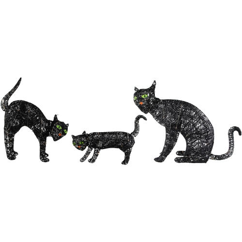 LED Lighted Black Cat Family Outdoor Halloween Decorations - 27.5" - Set of 3