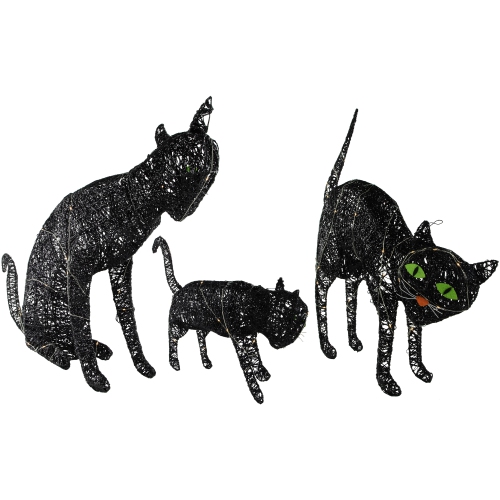 LED Lighted Black Cat Family Outdoor Halloween Decorations - 27.5" - Set of 3