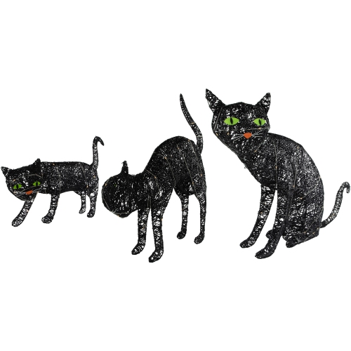 LED Lighted Black Cat Family Outdoor Halloween Decorations - 27.5" - Set of 3