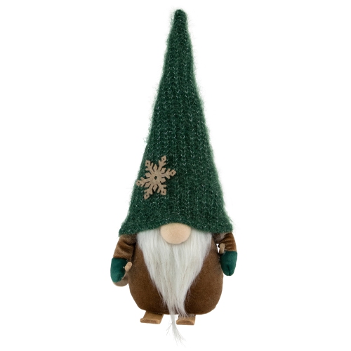NORTHLIGHT  Skiing Gnome With Snowflake Knitted Hat Christmas Decoration - 12.5"