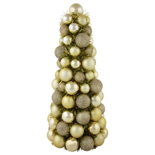NORTHLIGHT  3-Finish Shatterproof Ball Christmas Tree With Tinsel - 15.75" - In Gold