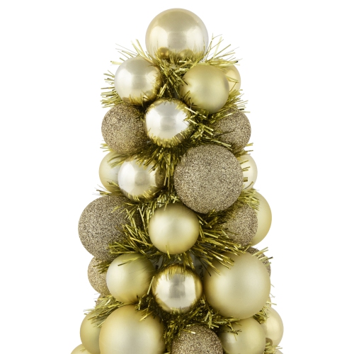 3-Finish Shatterproof Ball Christmas Tree with Tinsel - 15.75" - Gold