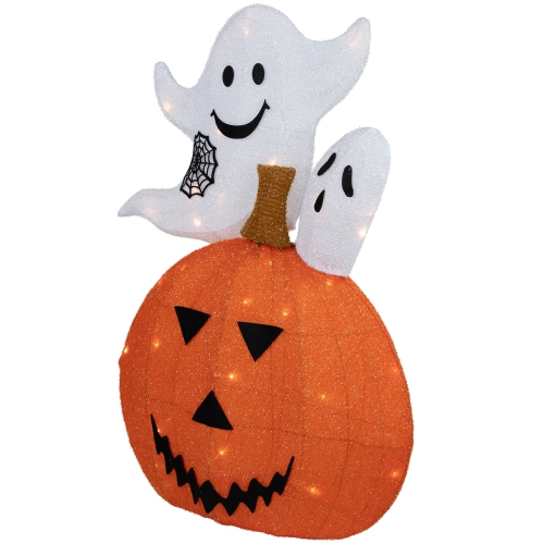 LED Lighted Jack-O-Lantern and Ghosts Halloween Decoration - 27.5" - Clear Lights