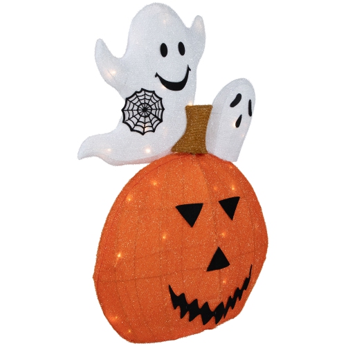LED Lighted Jack-O-Lantern and Ghosts Halloween Decoration - 27.5" - Clear Lights