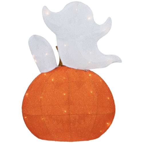 LED Lighted Jack-O-Lantern and Ghosts Halloween Decoration - 27.5" - Clear Lights