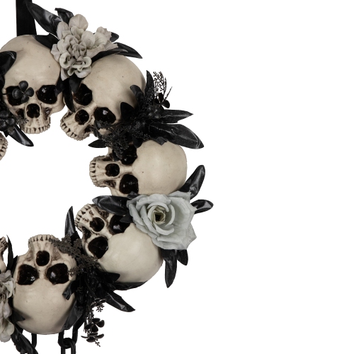 Skulls and Chains with Gray Roses Halloween Wreath, 15-Inch, Unlit