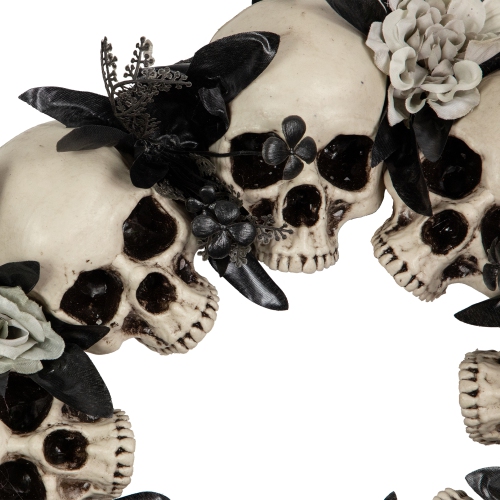 Skulls and Chains with Gray Roses Halloween Wreath, 15-Inch, Unlit