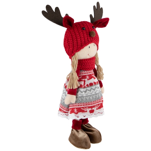 Nordic Girl with Moose Antler Hat Christmas Figure - 17" - Red and White