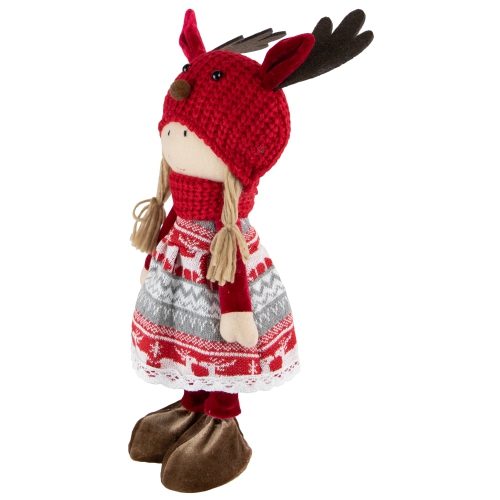 Nordic Girl with Moose Antler Hat Christmas Figure - 17" - Red and White