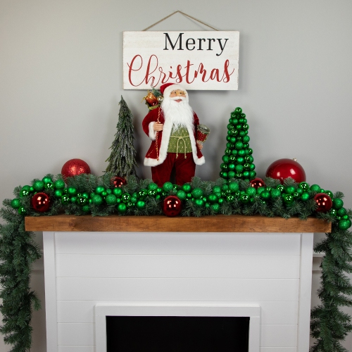 3-Finish Shatterproof Ball Christmas Tree with Tinsel - 15.75" - Green