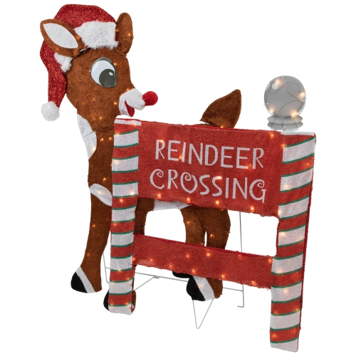 LED Lighted Rudolph Reindeer Crossing Outdoor Christmas Sign - 36" - Warm White