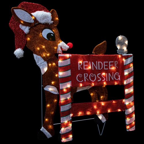 LED Lighted Rudolph Reindeer Crossing Outdoor Christmas Sign - 36" - Warm White