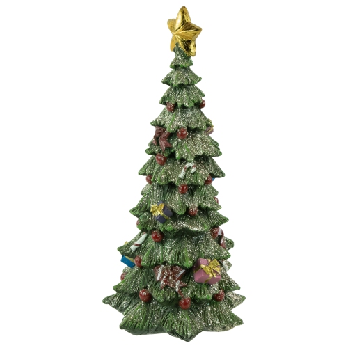 Glittered Christmas Tree with Presents, Berries and Bows Decoration - 10"