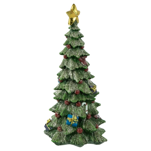 Glittered Christmas Tree with Presents, Berries and Bows Decoration - 10"