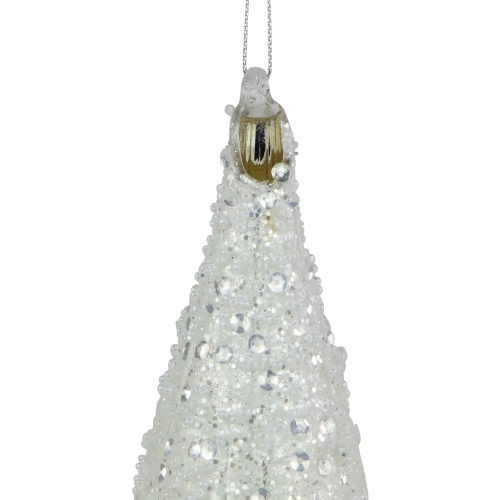 9.5" Matte White Sequin and Glitter Finial Glass Christmas Ornament