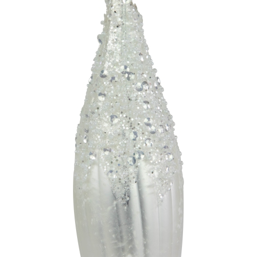 9.5" Matte White Sequin and Glitter Finial Glass Christmas Ornament