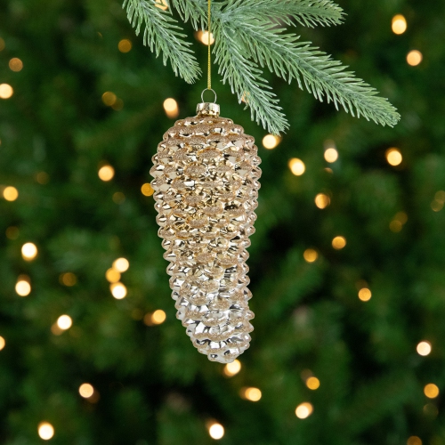 Pine Cone Glass Christmas Ornament - 7.25" - Gold