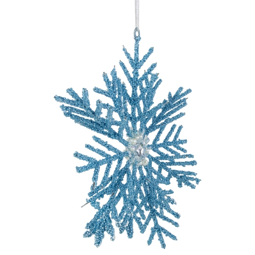 Glittered Snowflake Metal Christmas Ornament - 10" - Blue