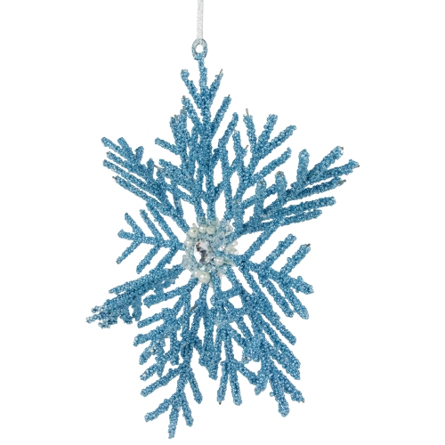 Glittered Snowflake Metal Christmas Ornament - 10" - Blue