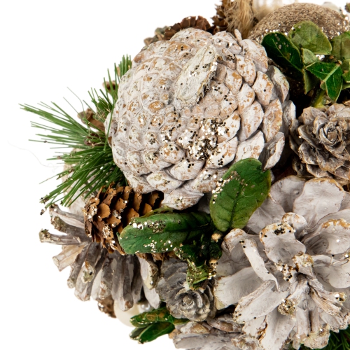 Glitter Pine Needle and Pinecones Christmas Ball Ornament - 5.5"