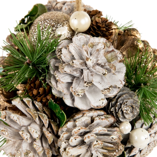Glitter Pine Needle and Pinecones Christmas Ball Ornament - 5.5"