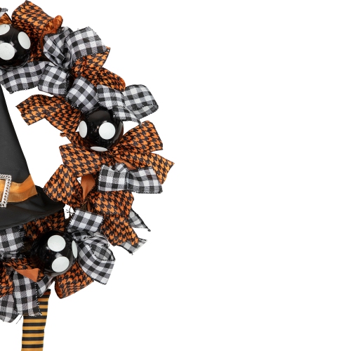 Orange and Black Witch with Bows Halloween Wreath, 24-Inch, Unlit