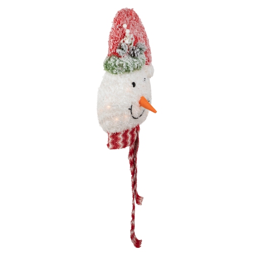 22" Lighted Snowman Wearing a Red Frosted Hat with Pine Christmas Tree Topper