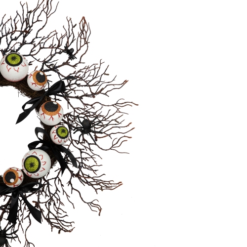 Eyeballs and Spiders Halloween Twig Wreath, 24-Inch, Unlit