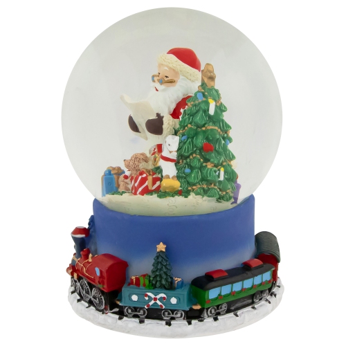 Christmas Train Around Santa Delivering Gifts Musical Water Globe - 6.5"