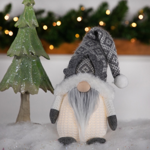 Lighted Gnome with Antlers Christmas Figure - 9" - Gray and White