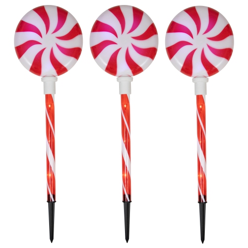 LED Lighted Peppermint Swirl Candy Outdoor Christmas Pathway Markers - 26" - Set of 3