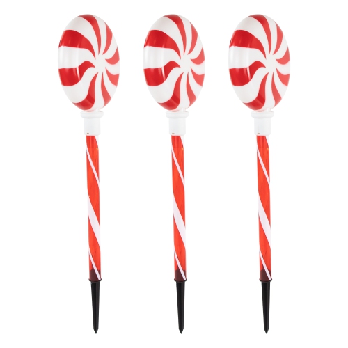 LED Lighted Peppermint Swirl Candy Outdoor Christmas Pathway Markers - 26" - Set of 3