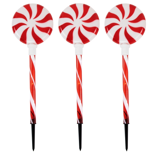LED Lighted Peppermint Swirl Candy Outdoor Christmas Pathway Markers - 26" - Set of 3