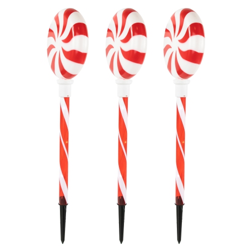 LED Lighted Peppermint Swirl Candy Outdoor Christmas Pathway Markers - 26" - Set of 3