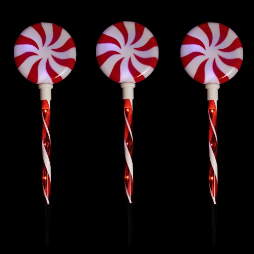 LED Lighted Peppermint Swirl Candy Outdoor Christmas Pathway Markers - 26" - Set of 3