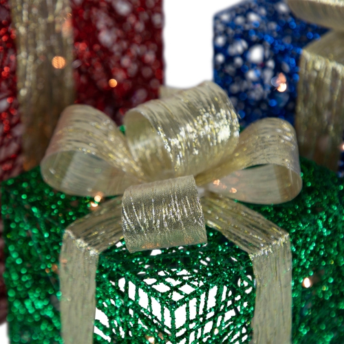 Set of 3 Lighted Red, Blue and Green Gift Boxes Christmas Decorations 9.75"