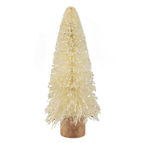 Glittered Sisal Christmas Tree with Wooden Base Decoration - 8.75" - Cream