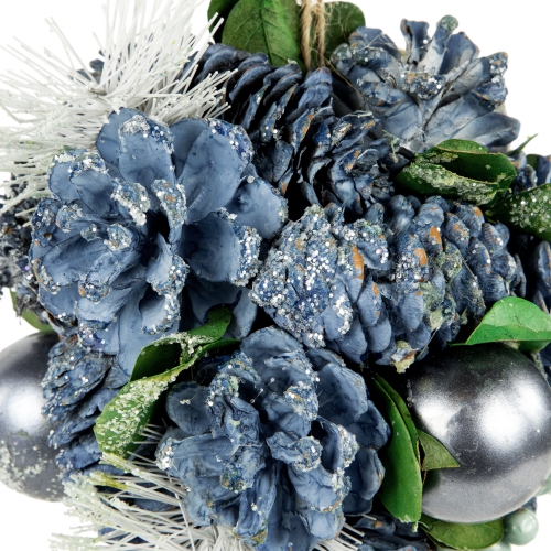 Frosted Pinecone and Berries Christmas Ball Ornament - 5.5" - Blue