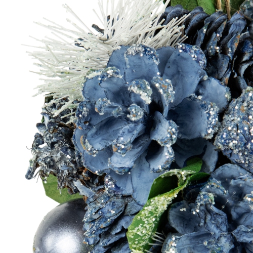 Frosted Pinecone and Berries Christmas Ball Ornament - 5.5" - Blue