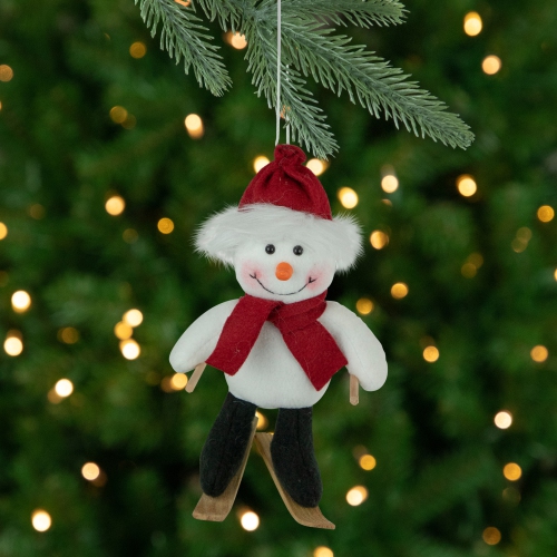 Skiing Snowman with Santa Hat and Matching Scarf Christmas Ornament - 9.5"